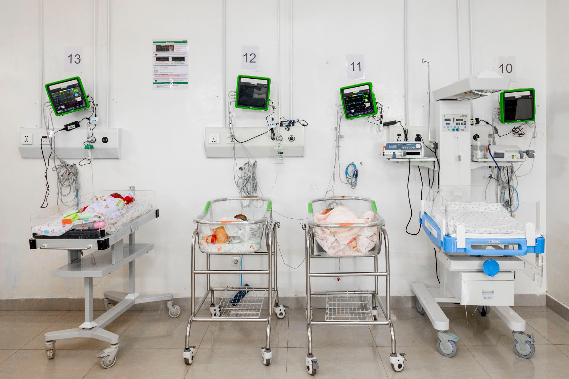 IMPALA monitors above newborn cots at Nyamata hospital